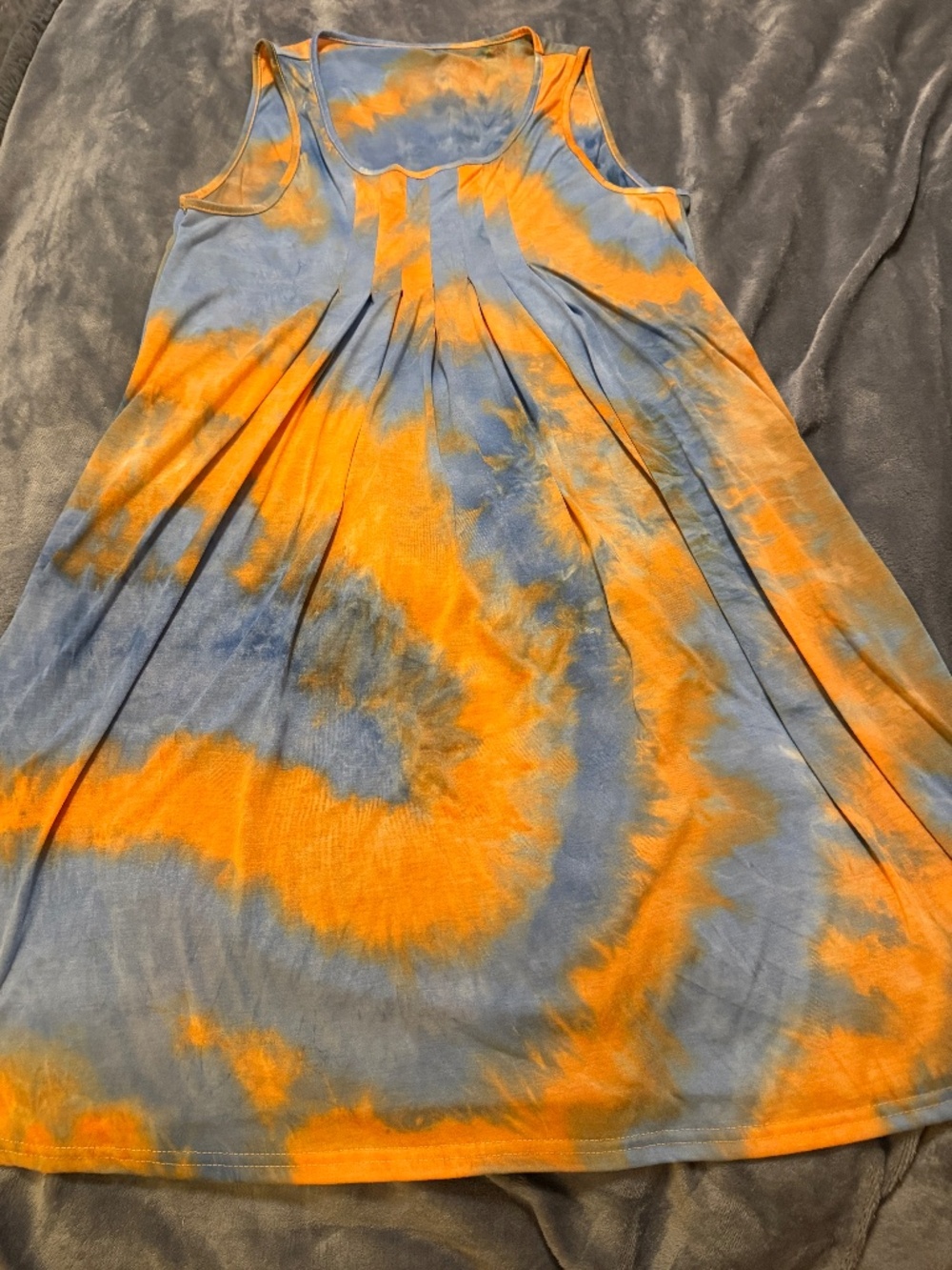 Emery Rose XL Blue Orange Tie Dye Sleeveless Pleated Swing Dress